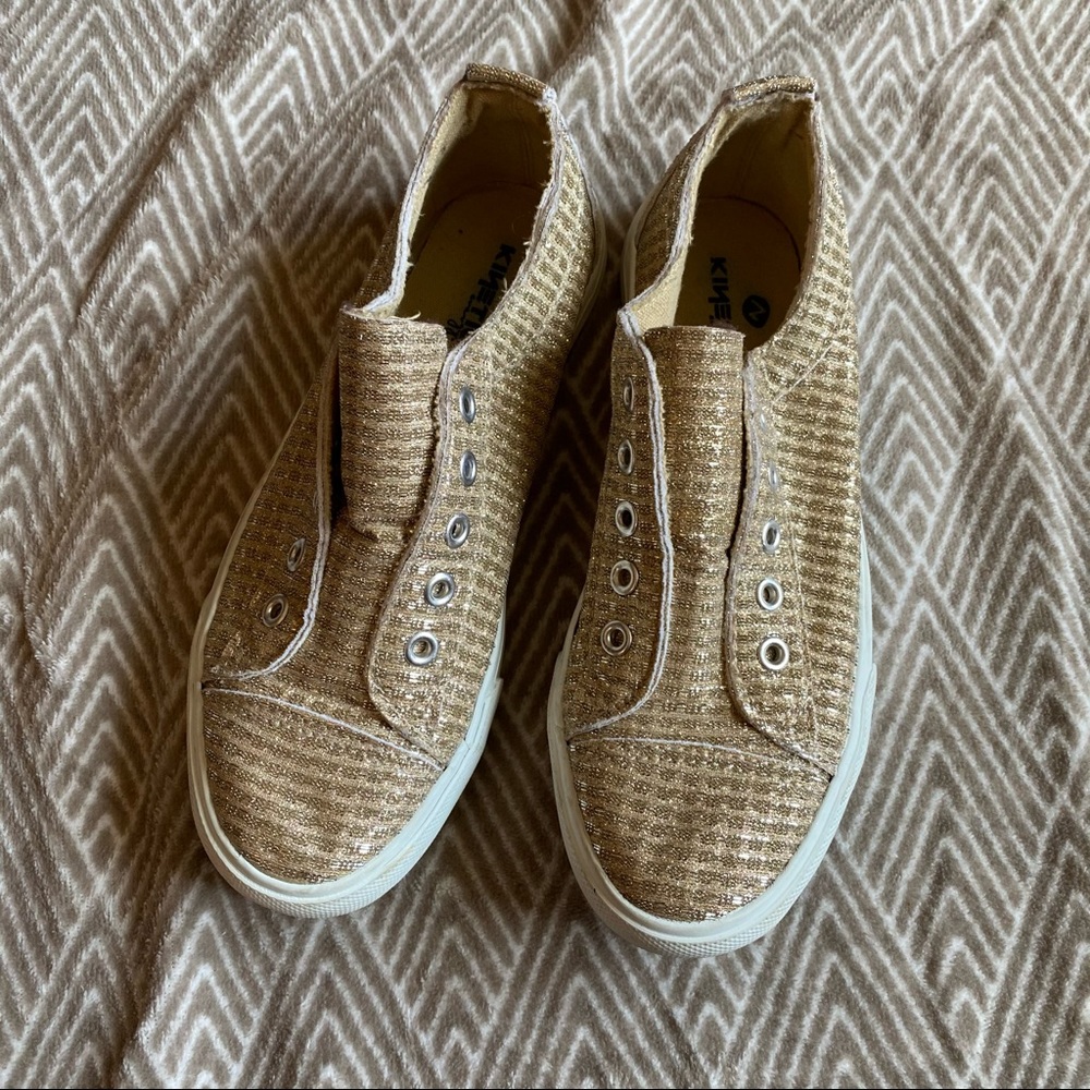 Kinetic Gold Slip On Sneakers No Lace Glamorous